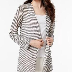 Eileen Fisher black & white stripe linen open front cardigan - Medium